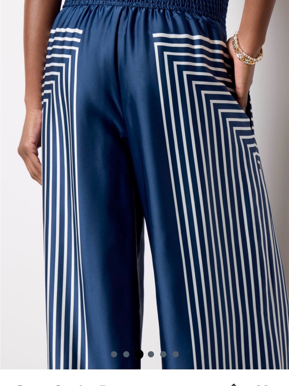 Evereve elastic waist print satin pants size large navy with white print - Picture 10 of 13